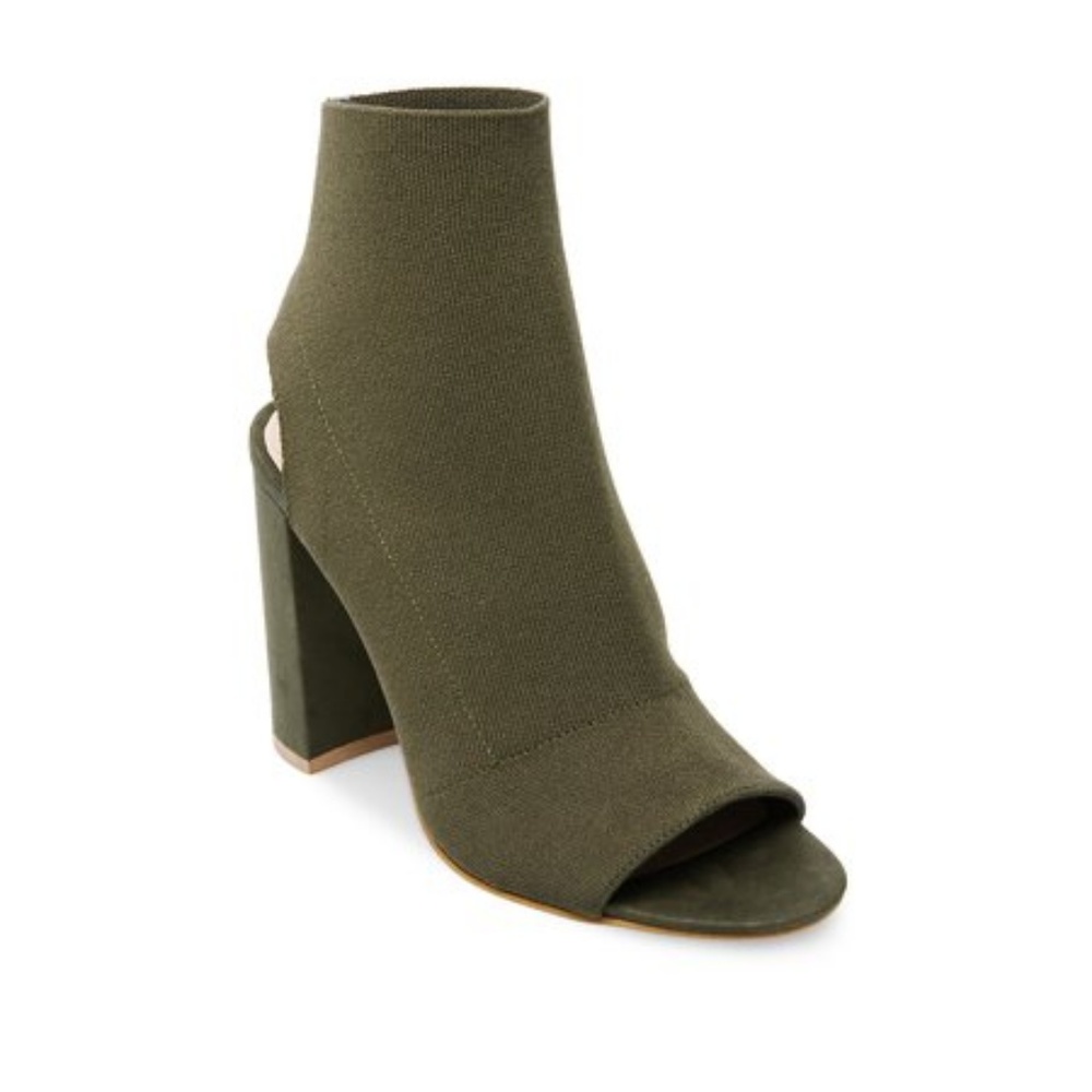 Dark Green Peep Toe Sock Bootie